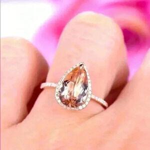 Bridgerton Era Look 14k Rose Gold Over Silver Diamond Morganite Ring